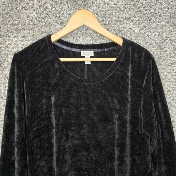 LOGO Lori Goldstein Top Womens Medium Black Chenille Sharkbite Hem Sweater‎ - Picture 4 of 7
